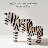 Maxbell Nordic Style Wooden Zebra Statues Wood Carving Hand Carved Craft for Decor