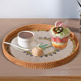 Maxbell Rattan Storage Tray Round Basket Serving Tray Home for Parties Dinner Snacks 30cm