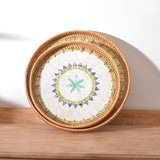 Maxbell Rattan Storage Tray Round Basket Serving Tray Home for Parties Dinner Snacks 30cm