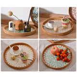 Maxbell Rattan Storage Tray Round Basket Serving Tray Home for Parties Dinner Snacks 30cm