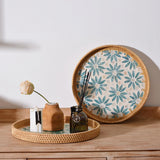 Maxbell Rattan Storage Tray Round Basket Serving Tray Home for Parties Dinner Snacks 30cm