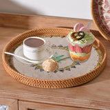 Maxbell Rattan Storage Tray Round Basket Serving Tray Home for Parties Dinner Snacks 30cm