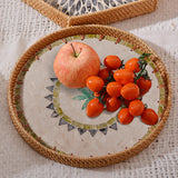 Maxbell Rattan Storage Tray Round Basket Serving Tray Home for Parties Dinner Snacks 30cm