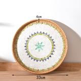 Maxbell Rattan Storage Tray Round Basket Serving Tray Home for Parties Dinner Snacks 33cm