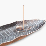 Maxbell Modern Incense Burner Metal Leaf Ash Catcher Tray for Meditation Home Decor Red Copper