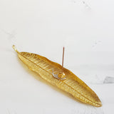 Maxbell Modern Incense Burner Metal Leaf Ash Catcher Tray for Meditation Home Decor Gold