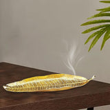 Maxbell Modern Incense Burner Metal Leaf Ash Catcher Tray for Meditation Home Decor Gold