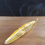 Maxbell Modern Incense Burner Metal Leaf Ash Catcher Tray for Meditation Home Decor Gold