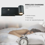 Maxbell Light with USB Port Cordless Charging Indoor Spotlight Adjustable Right Black