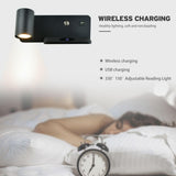 Maxbell Light with USB Port Cordless Charging Indoor Spotlight Adjustable Black Left