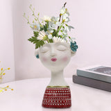 Maxbell Flower Vase Planters Flowerpot Bud Holder Living Room Human Head Statues Red
