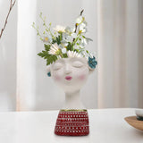 Maxbell Flower Vase Planters Flowerpot Bud Holder Living Room Human Head Statues Red