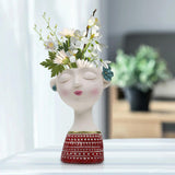 Maxbell Flower Vase Planters Flowerpot Bud Holder Living Room Human Head Statues Red