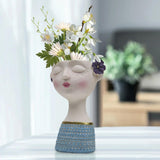 Maxbell Flower Vase Planters Flowerpot Bud Holder Living Room Human Head Statues Blue