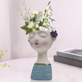 Maxbell Flower Vase Planters Flowerpot Bud Holder Living Room Human Head Statues Blue