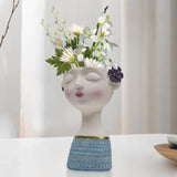 Maxbell Flower Vase Planters Flowerpot Bud Holder Living Room Human Head Statues Blue