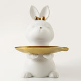 Maxbell Cartoon Rabbit Storage Tray Statue Animal Sculpture for Decor Ornaments Gift White