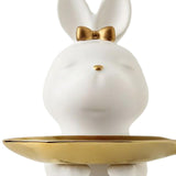 Maxbell Cartoon Rabbit Storage Tray Statue Animal Sculpture for Decor Ornaments Gift White