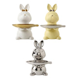 Maxbell Cartoon Rabbit Storage Tray Statue Animal Sculpture for Decor Ornaments Gift White