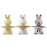 Maxbell Cartoon Rabbit Storage Tray Statue Animal Sculpture for Decor Ornaments Gift White