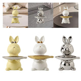 Maxbell Cartoon Rabbit Storage Tray Statue Animal Sculpture for Decor Ornaments Gift White