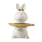 Maxbell Cartoon Rabbit Storage Tray Statue Animal Sculpture for Decor Ornaments Gift White