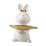 Maxbell Cartoon Rabbit Storage Tray Statue Animal Sculpture for Decor Ornaments Gift White