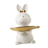 Maxbell Cartoon Rabbit Storage Tray Statue Animal Sculpture for Decor Ornaments Gift White
