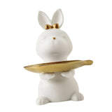 Maxbell Cartoon Rabbit Storage Tray Statue Animal Sculpture for Decor Ornaments Gift White