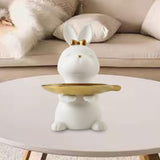Maxbell Cartoon Rabbit Storage Tray Statue Animal Sculpture for Decor Ornaments Gift White