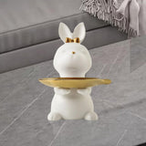 Maxbell Cartoon Rabbit Storage Tray Statue Animal Sculpture for Decor Ornaments Gift White