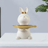 Maxbell Cartoon Rabbit Storage Tray Statue Animal Sculpture for Decor Ornaments Gift White