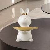Maxbell Cartoon Rabbit Storage Tray Statue Animal Sculpture for Decor Ornaments Gift White