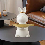 Maxbell Cartoon Rabbit Storage Tray Statue Animal Sculpture for Decor Ornaments Gift White