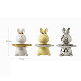 Maxbell Cartoon Rabbit Storage Tray Statue Animal Sculpture for Decor Ornaments Gift Silver