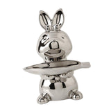 Maxbell Cartoon Rabbit Storage Tray Statue Animal Sculpture for Decor Ornaments Gift Silver
