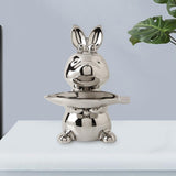 Maxbell Cartoon Rabbit Storage Tray Statue Animal Sculpture for Decor Ornaments Gift Silver