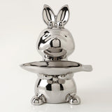 Maxbell Cartoon Rabbit Storage Tray Statue Animal Sculpture for Decor Ornaments Gift Silver