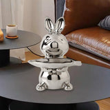 Maxbell Cartoon Rabbit Storage Tray Statue Animal Sculpture for Decor Ornaments Gift Silver