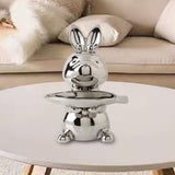 Maxbell Cartoon Rabbit Storage Tray Statue Animal Sculpture for Decor Ornaments Gift Silver