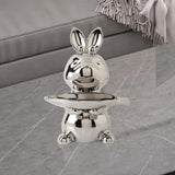Maxbell Cartoon Rabbit Storage Tray Statue Animal Sculpture for Decor Ornaments Gift Silver