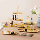 Maxbell Gold Plated Stainless Steel Jewelry Tray Dish for Glasses Vanity Bathroom Small 2 Tier