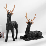 Maxbell Reindeer Resin Sculpture Craft Couple Deer Statue for Home Anniversary Black