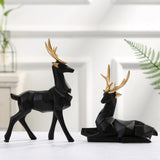 Maxbell Reindeer Resin Sculpture Craft Couple Deer Statue for Home Anniversary Black