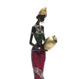 Maxbell Exotic African Figurine Sculpture Craft Tribal Lady Statue for Wine Cabinet Red Dress