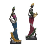 Maxbell Exotic African Figurine Sculpture Craft Tribal Lady Statue for Wine Cabinet Red Dress