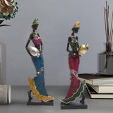 Maxbell Exotic African Figurine Sculpture Craft Tribal Lady Statue for Wine Cabinet Red Dress
