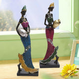 Maxbell Exotic African Figurine Sculpture Craft Tribal Lady Statue for Wine Cabinet Red Dress