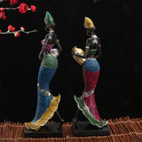 Maxbell Exotic African Figurine Sculpture Craft Tribal Lady Statue for Wine Cabinet Red Dress