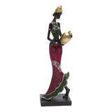 Maxbell Exotic African Figurine Sculpture Craft Tribal Lady Statue for Wine Cabinet Red Dress